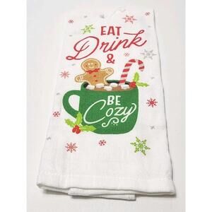 Holiday Style Kitchen Dish Towel: Eat, Drink, and Be Cozy